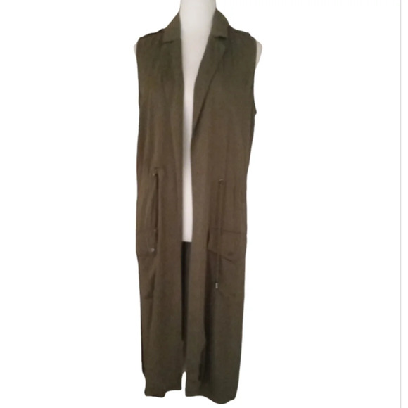 Bb Dakota Olive Green Anorak Style Duster Length Vest Size Medium - Picture 2 of 8